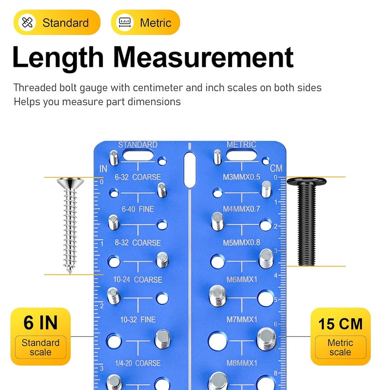 Meaowera 30-in-1 Nut & Bolt Thread Checker – Standard & Metric Thread Gauge Tool with 15 SAE & 15 Metric Sizes, Wall-Mountable Thread Identifier with Inch & CM Ruler - Image 3